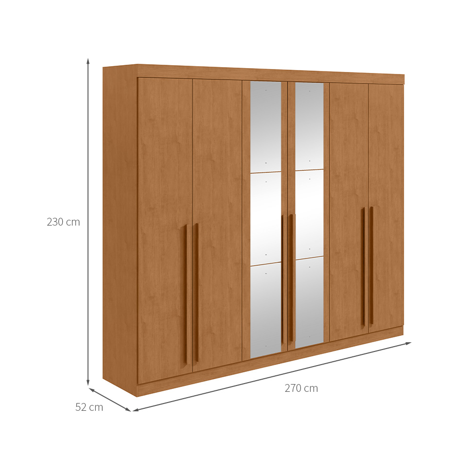 Guarda-Roupa Casal com Espelho Bertha 6 Portas 4 Gavetas Amêndoa Clean