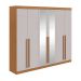 Guarda-Roupa Casal com Espelho Bertha 6 Portas 4 Gavetas Amêndoa Clean e Off White