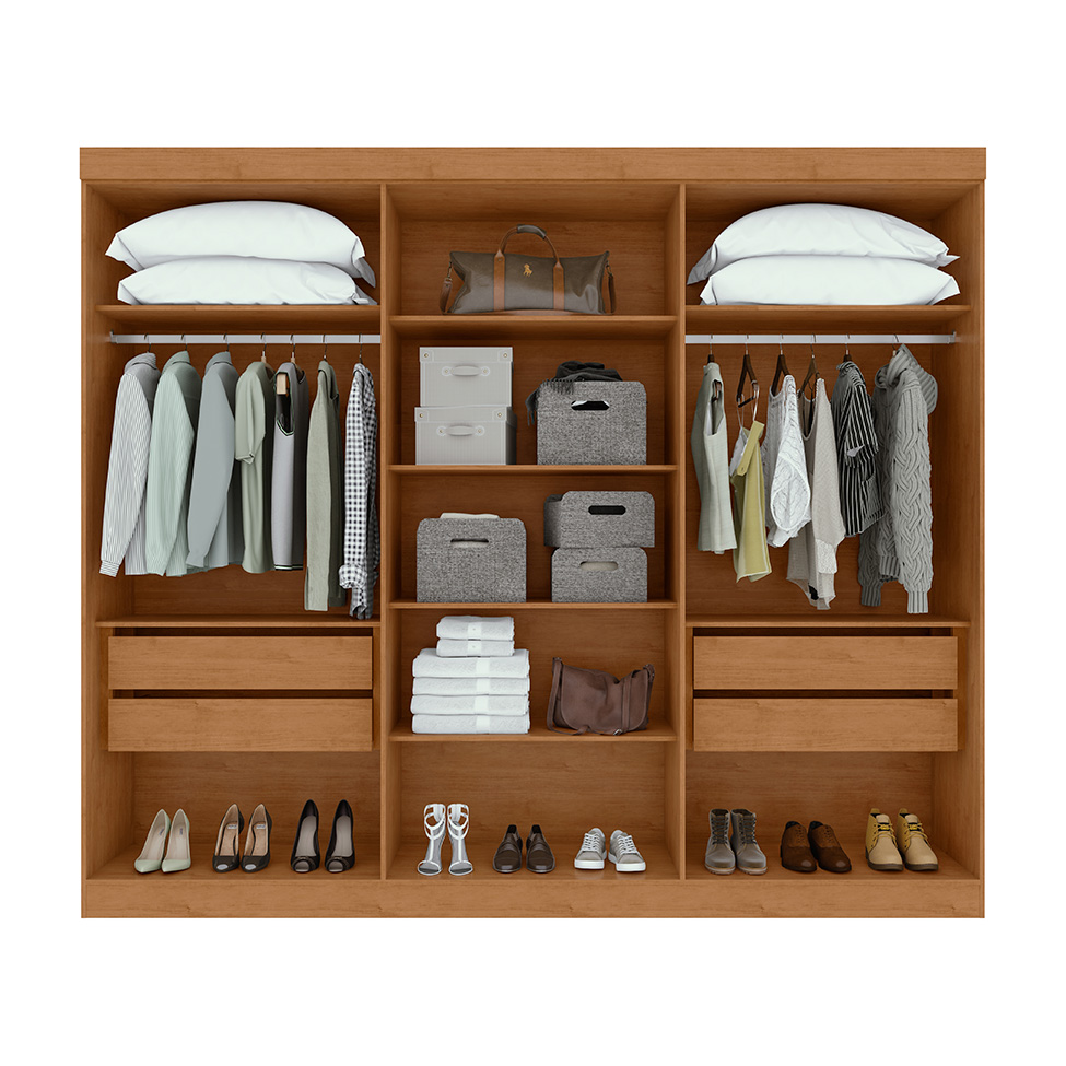 Guarda-Roupa Casal com Espelho Bertha 6 Portas 4 Gavetas Amêndoa Clean e Off White