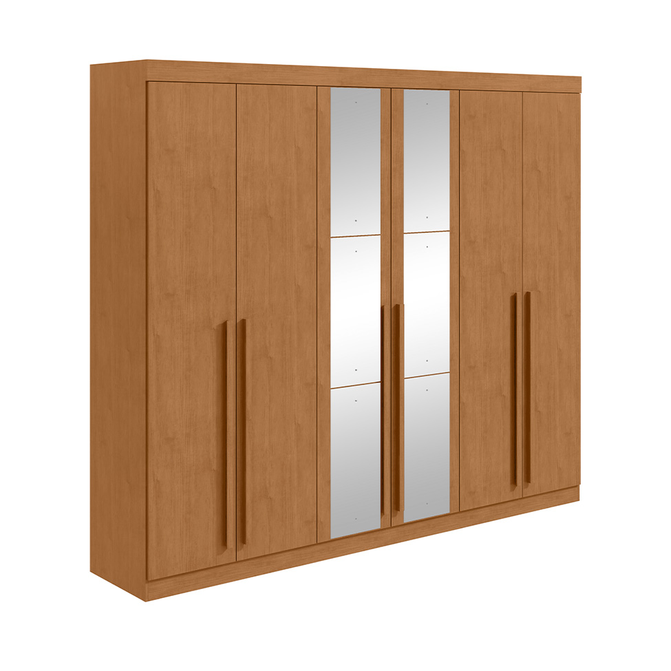 Guarda-Roupa Casal com Espelho Bertha 6 Portas 6 Gavetas Amêndoa Clean