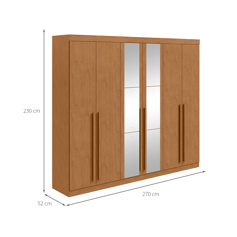 Guarda-Roupa Casal com Espelho Bertha 6 Portas 6 Gavetas Amêndoa Clean