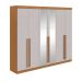 Guarda-Roupa Casal com Espelho Bertha 6 Portas 6 Gavetas Amêndoa Clean e Off White