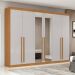 Guarda-Roupa Casal com Espelho Bertha 6 Portas 6 Gavetas Amêndoa Clean e Off White