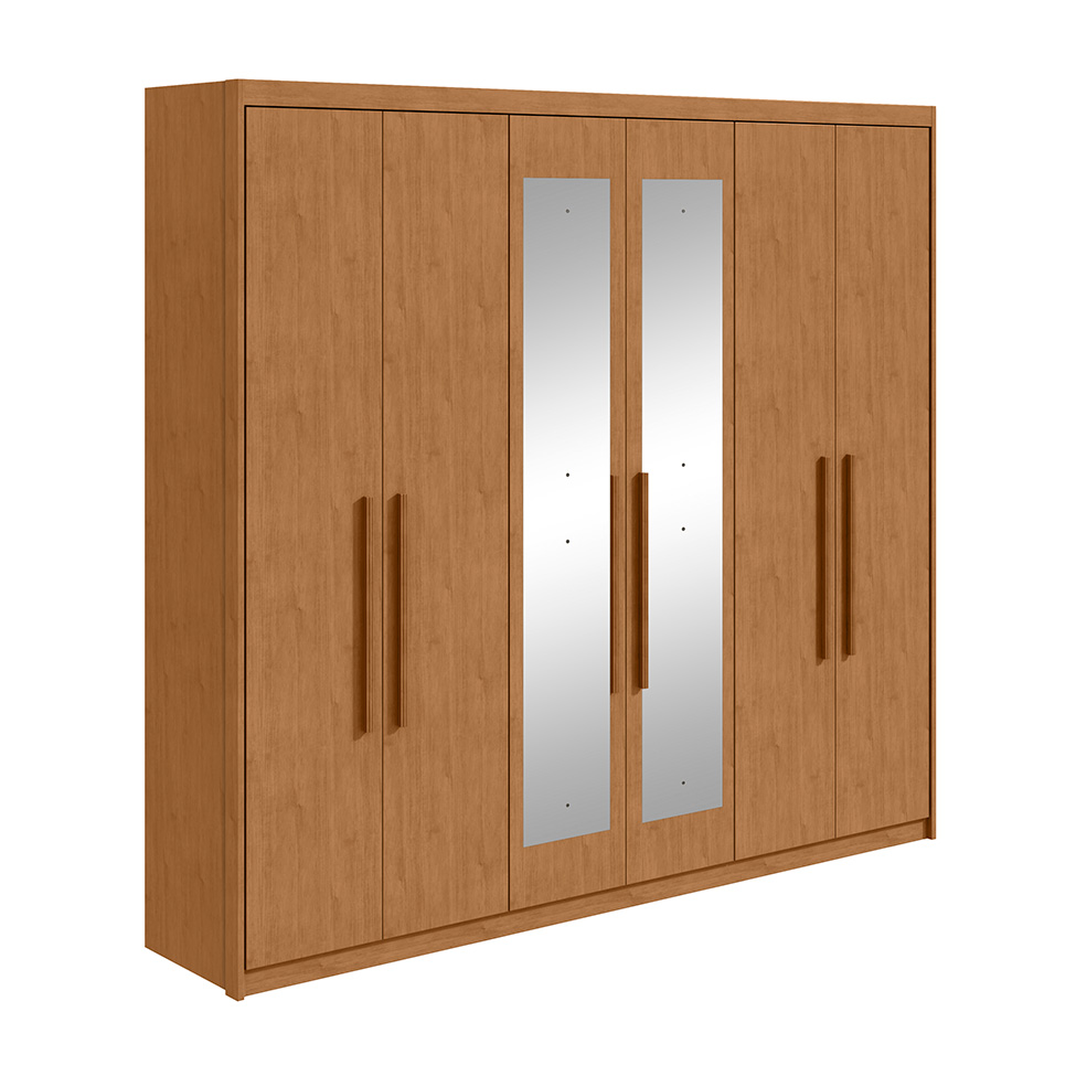Guarda-Roupa Casal com Espelho Áries 6 Portas 5 Gavetas Amêndoa Clean