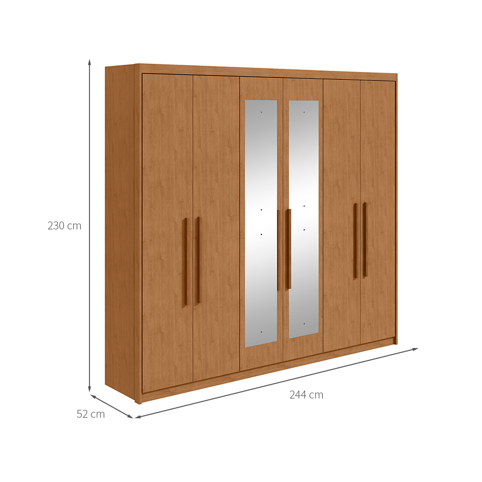 Guarda-Roupa Casal com Espelho Áries 6 Portas 5 Gavetas Amêndoa Clean