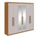 Guarda-Roupa Casal com Espelho Áries 6 Portas 5 Gavetas Amêndoa Clean e Off White