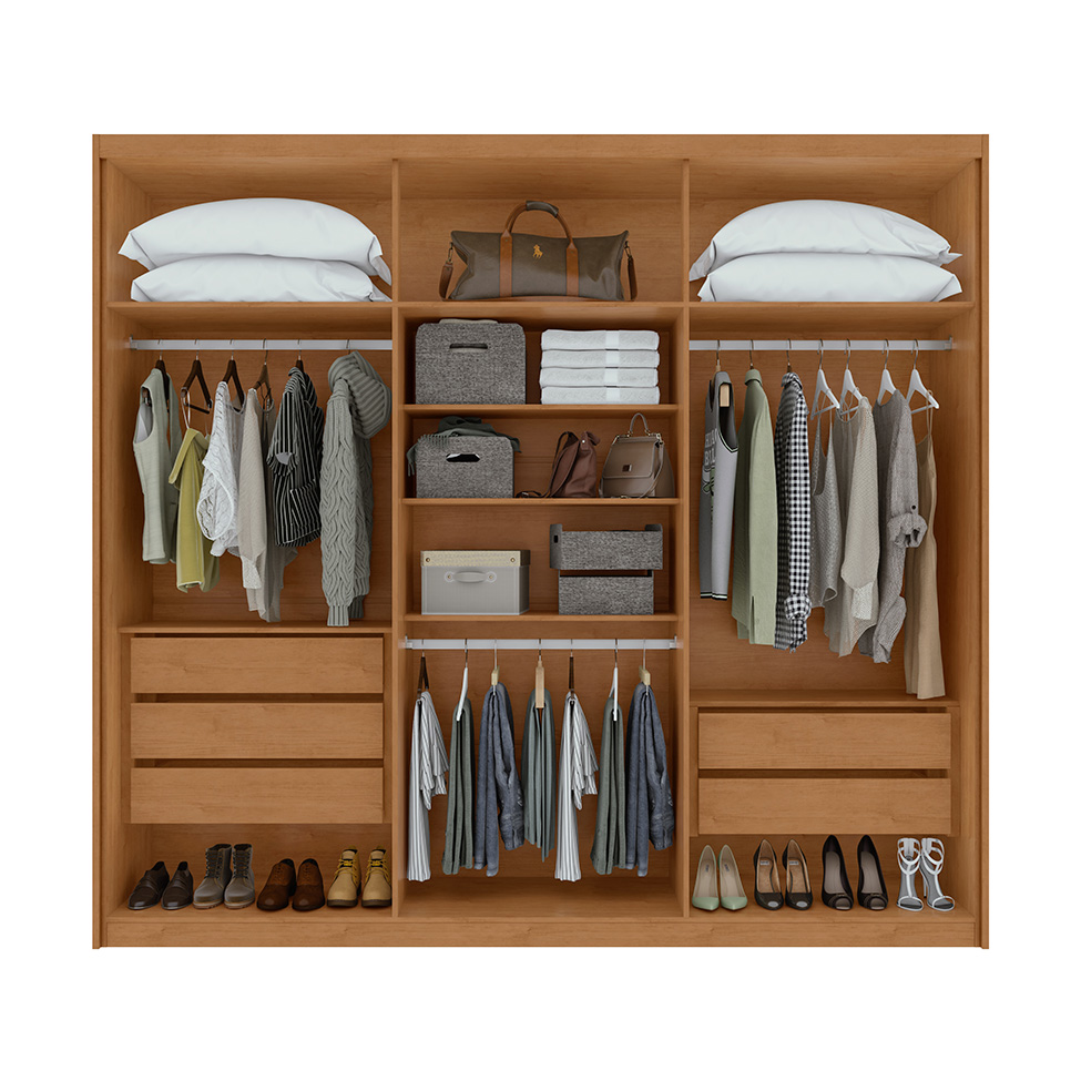 Guarda-Roupa Casal com Espelho Áries 6 Portas 5 Gavetas Amêndoa Clean e Off White