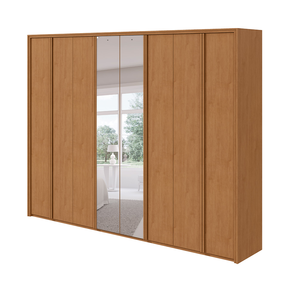 Guarda-Roupa Casal com Espelho Ergon 8 Portas 6 Gavetas Amêndoa Clean