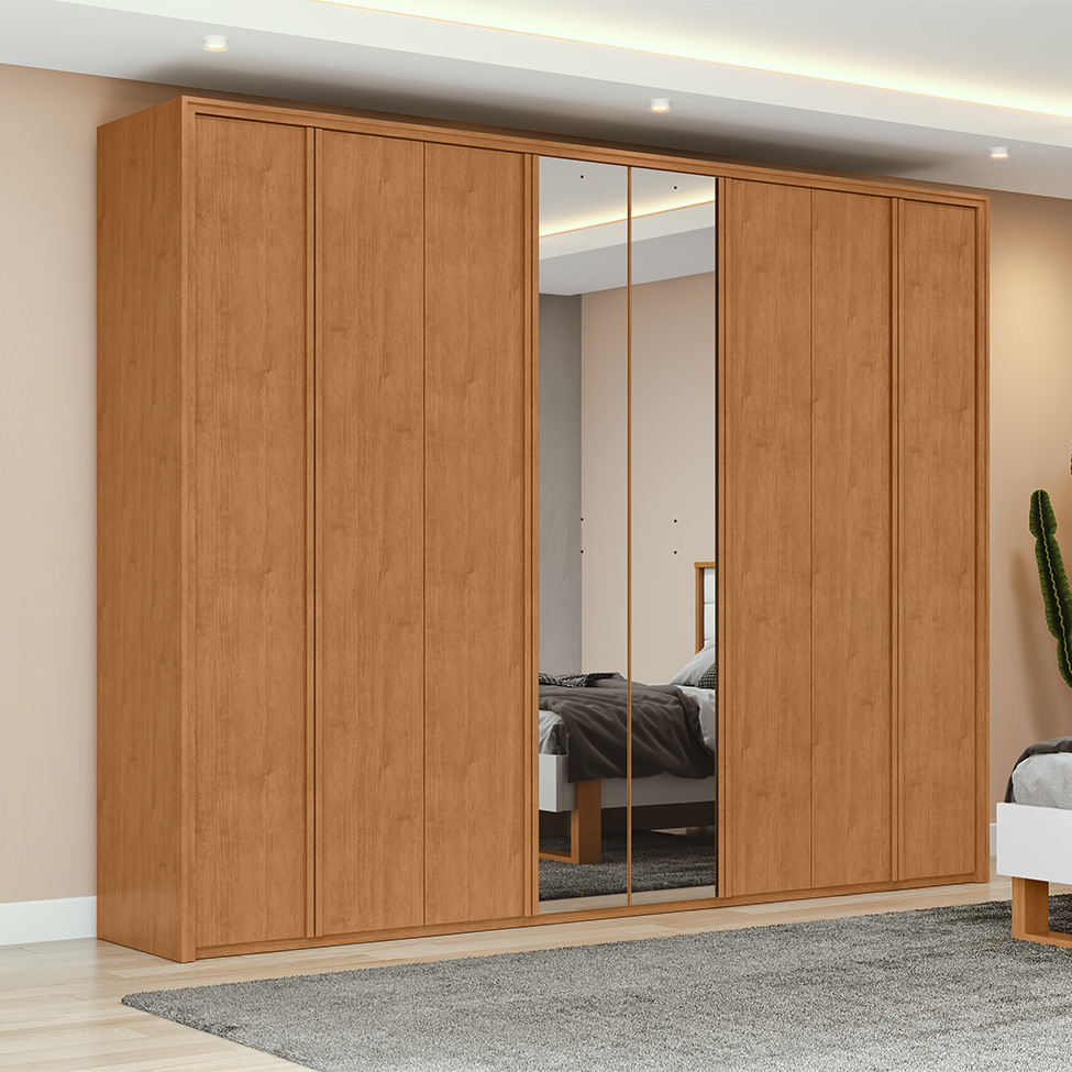 Guarda-Roupa Casal com Espelho Ergon 8 Portas 6 Gavetas Amêndoa Clean