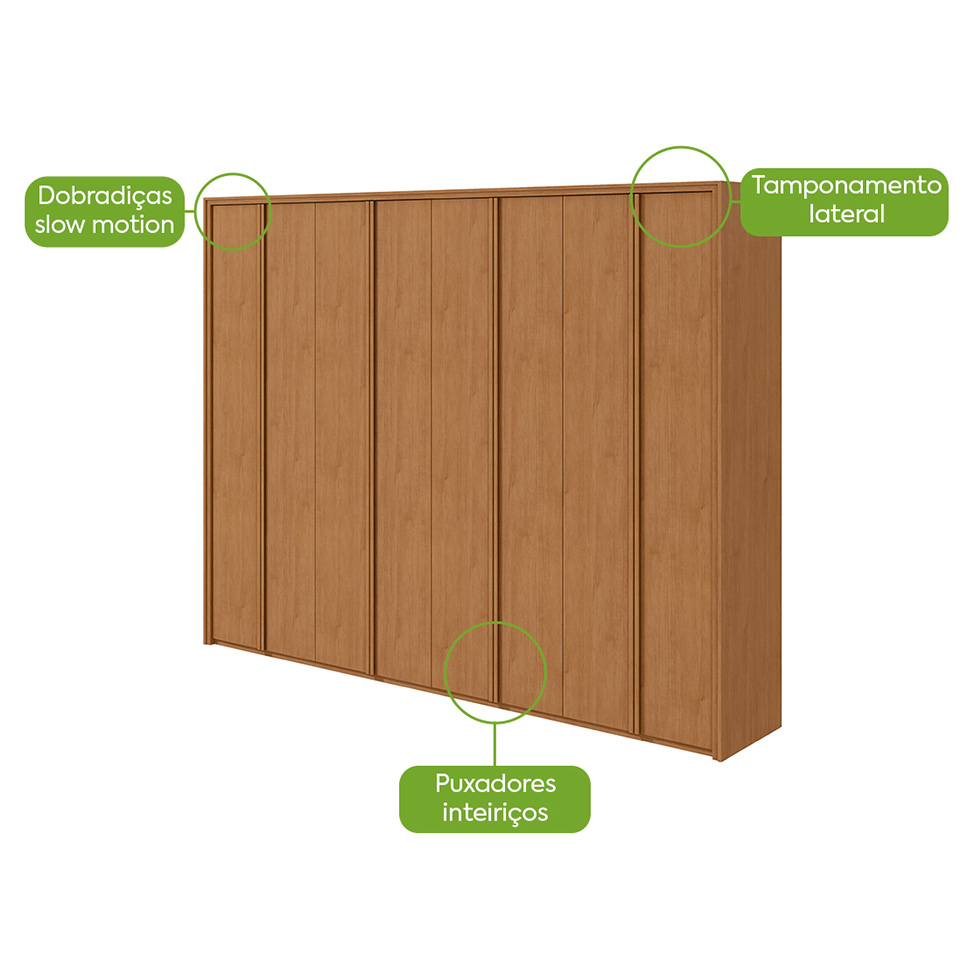 Guarda-Roupa Casal com Espelho Ergon 8 Portas 6 Gavetas Amêndoa Clean