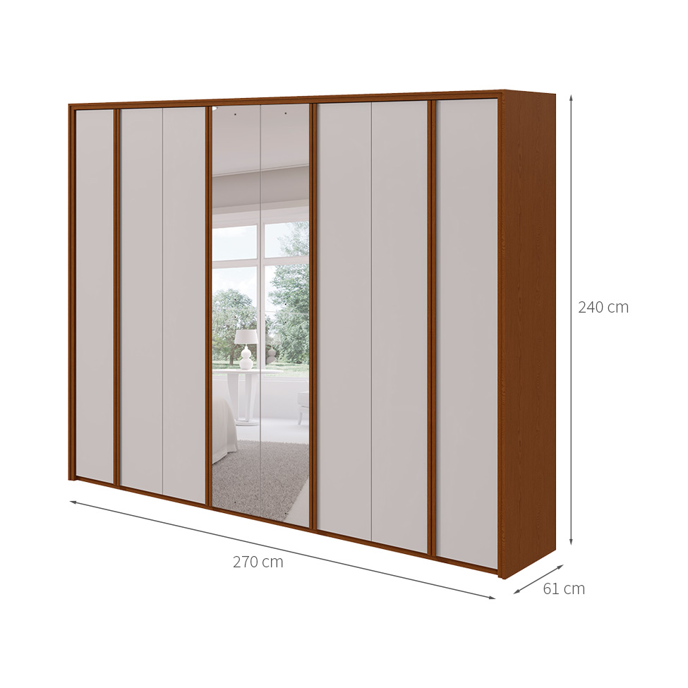Guarda-Roupa Casal com Espelho Ergon 8 Portas 6 Gavetas Frassino e Off White