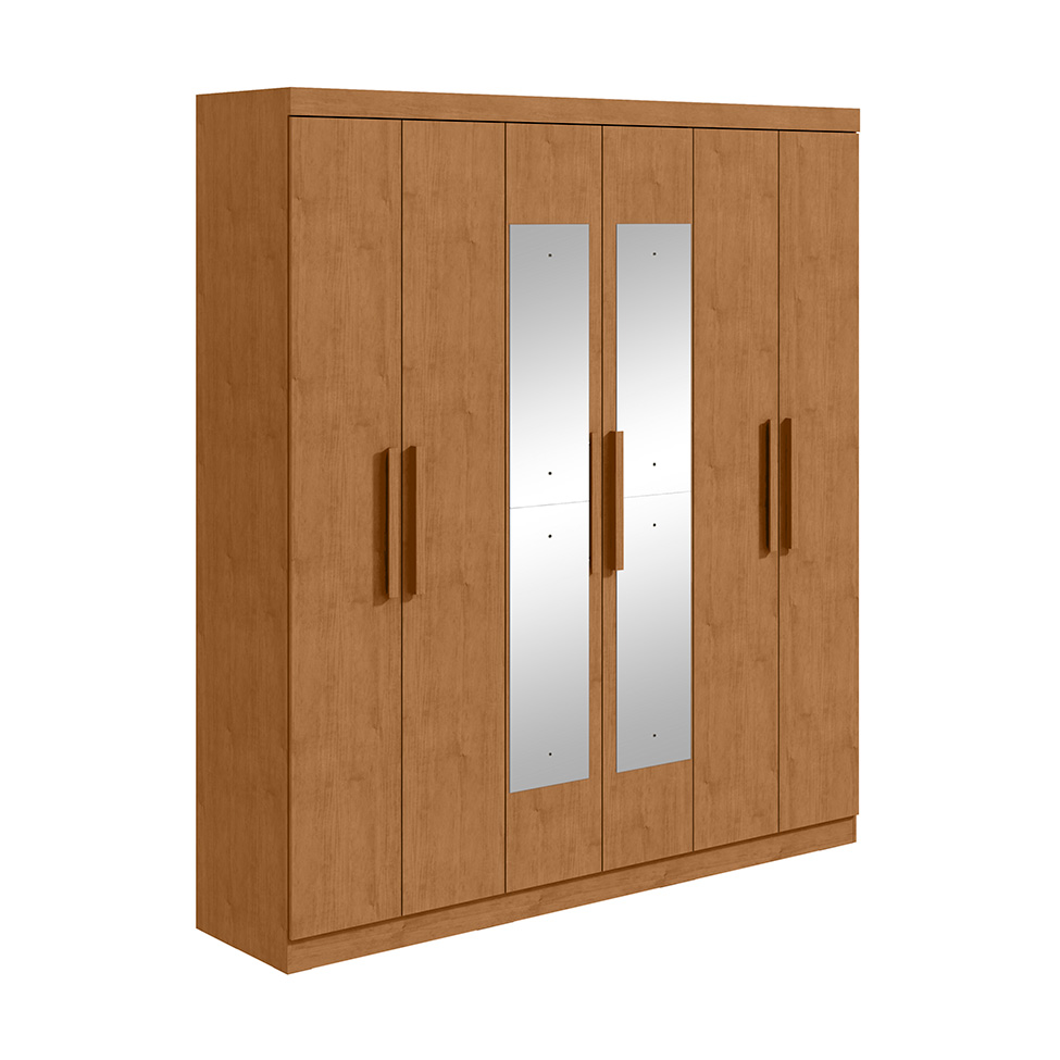 Guarda-Roupa Casal com Espelho Jazz 6 Portas 3 Gavetas Amêndoa Clean