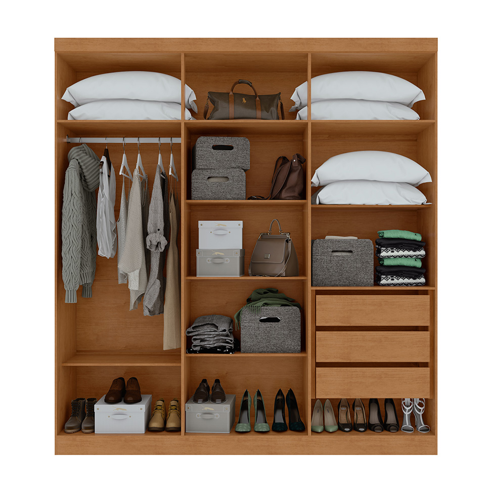 Guarda-Roupa Casal com Espelho Jazz 6 Portas 3 Gavetas Amêndoa Clean e Off White