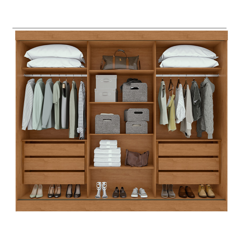 Guarda-Roupa Casal com Espelho Nice 3 Portas 6 Gavetas Amêndoa Clean e Off White