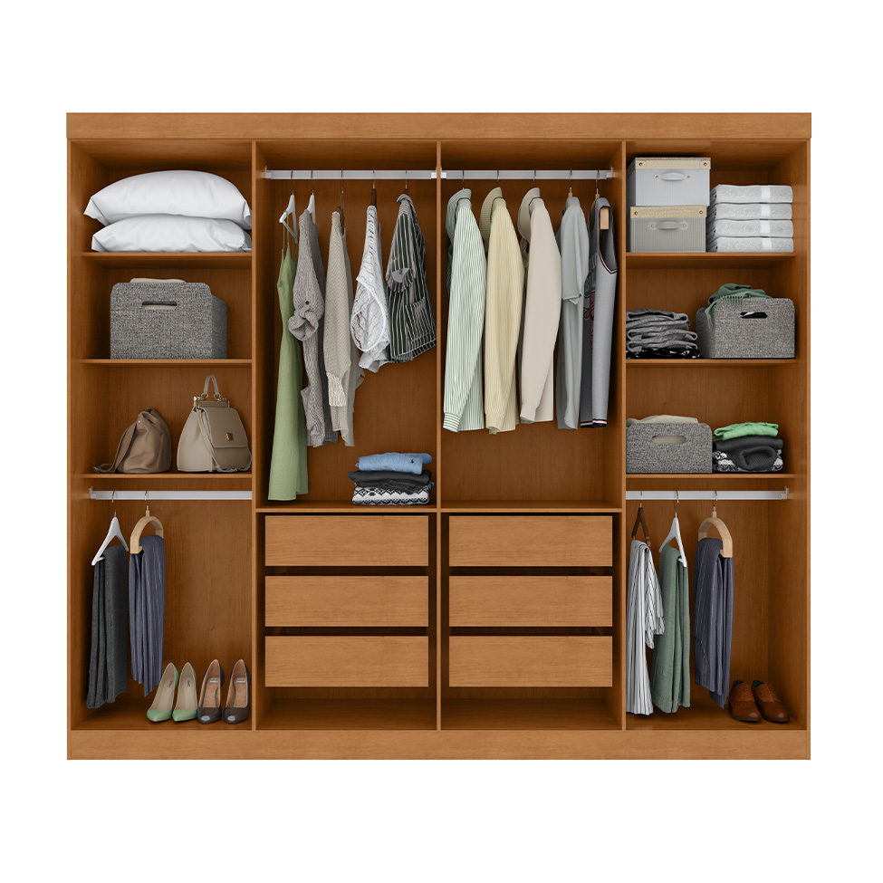 Guarda-Roupa Casal com Espelho Serenata 8 Portas 6 Gavetas Amêndoa Clean