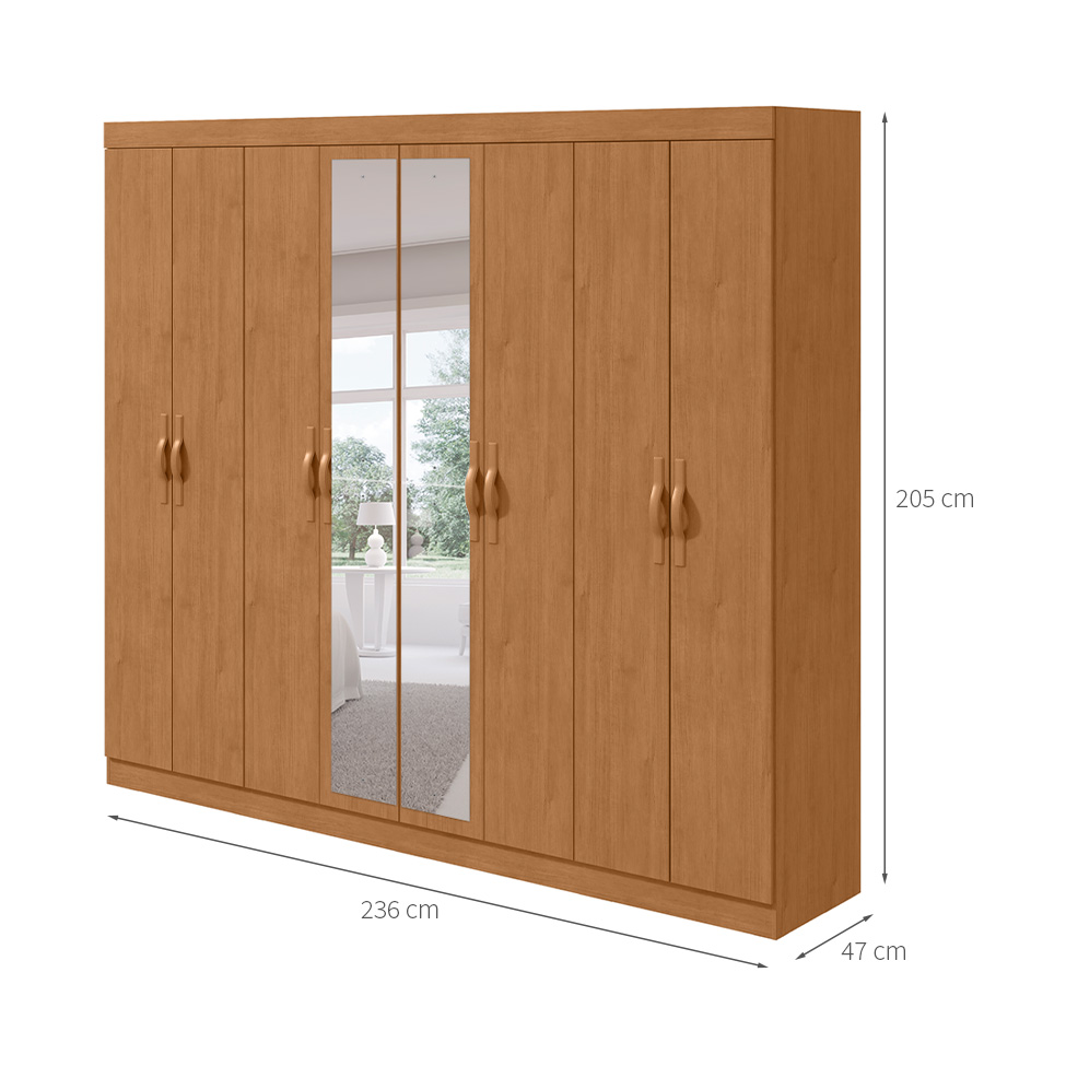 Guarda-Roupa Casal com Espelho Serenata 8 Portas 6 Gavetas Amêndoa Clean