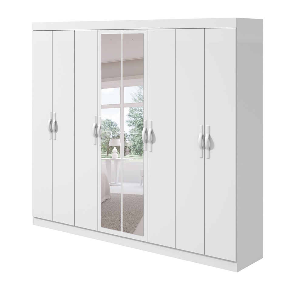 Guarda-Roupa Casal com Espelho Serenata 8 Portas 6 Gavetas Branco