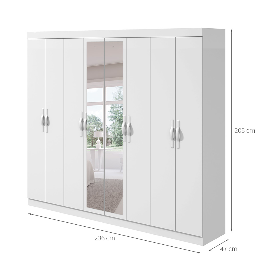 Guarda-Roupa Casal com Espelho Serenata 8 Portas 6 Gavetas Branco