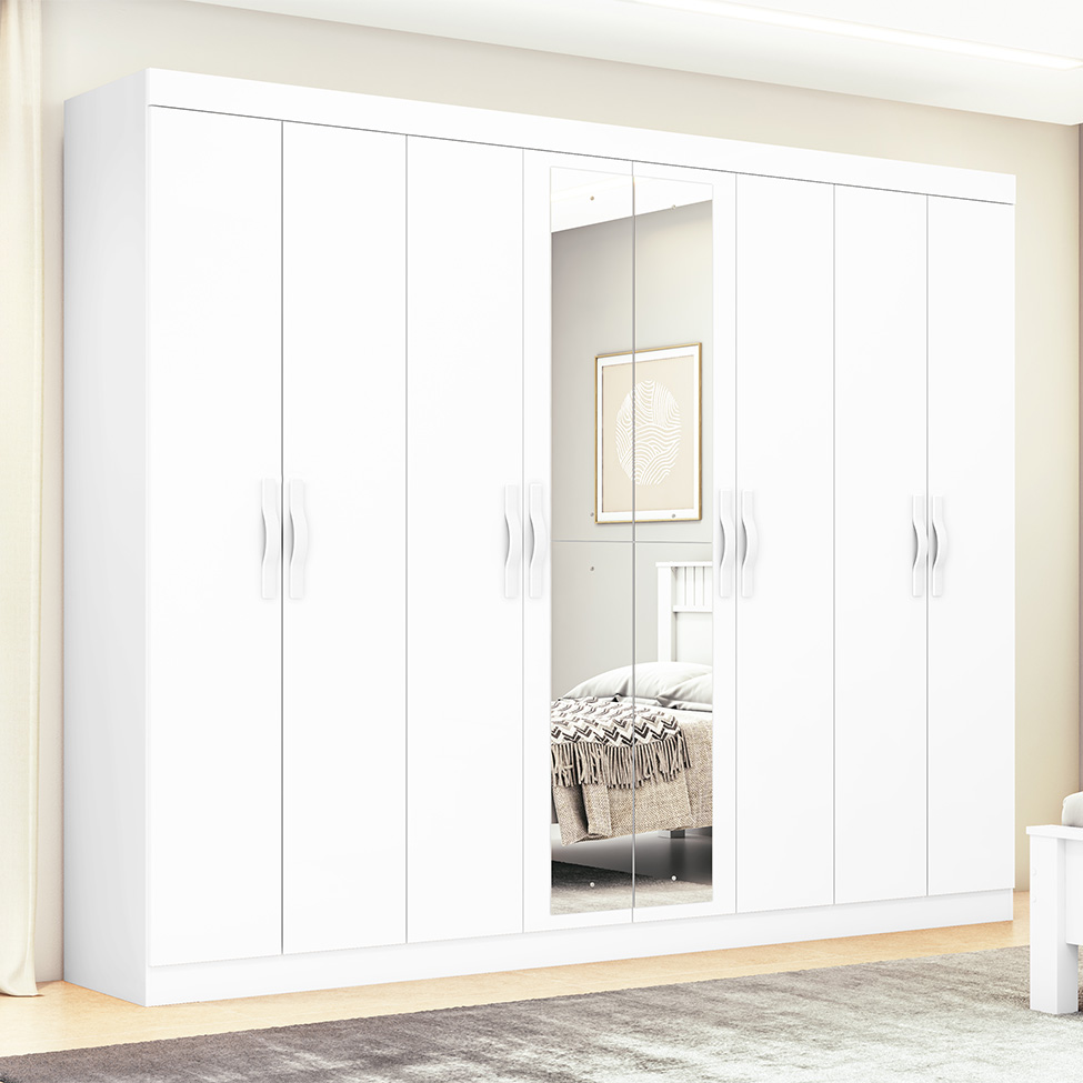 Guarda-Roupa Casal com Espelho Serenata 8 Portas 6 Gavetas Branco