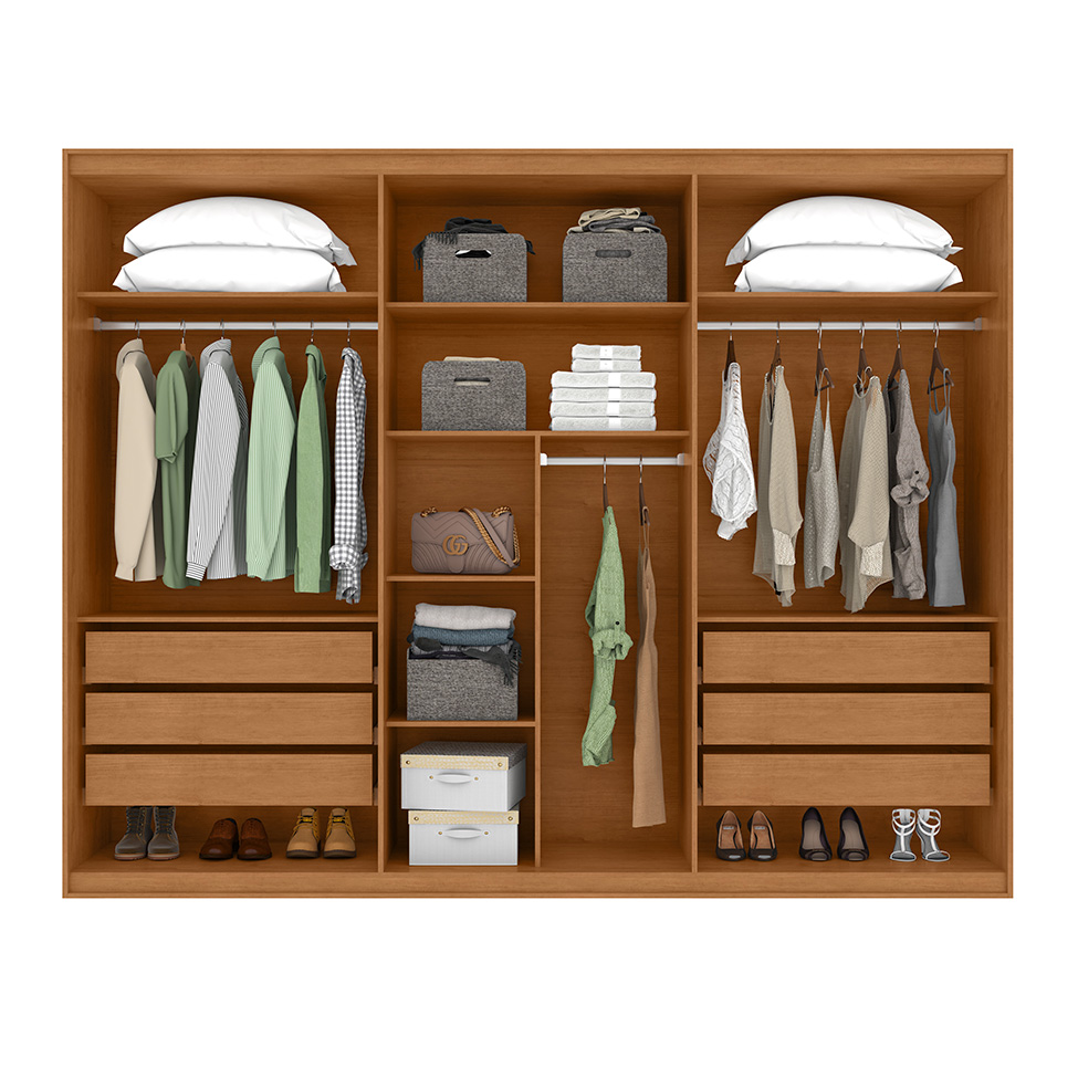Guarda-Roupa Casal com Espelho Suavitá 6 Portas 6 Gavetas Amêndoa Clean