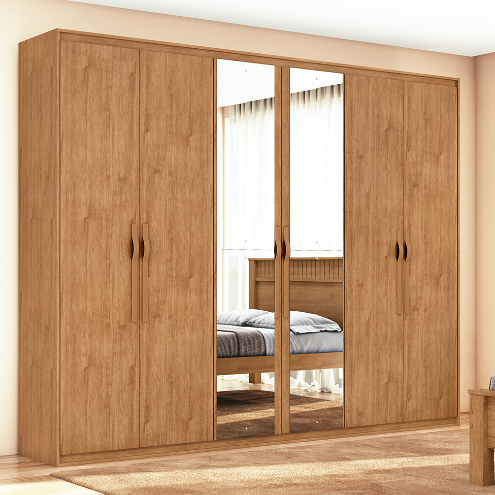 Guarda-Roupa Casal com Espelho Suavitá 6 Portas 6 Gavetas Amêndoa Clean