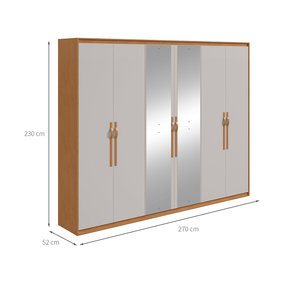 Guarda-Roupa Casal com Espelho Suavitá 6 Portas 6 Gavetas Amêndoa Clean e Off White