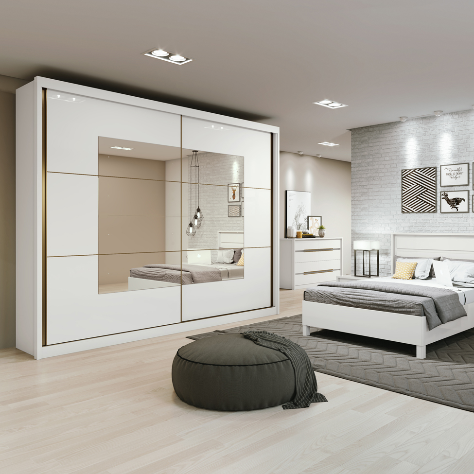 Guarda-Roupa Casal com Espelho Toronto 2 Portas Branco