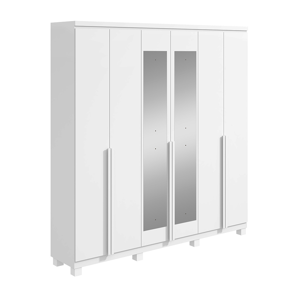 Guarda-Roupa Casal com Espelho e Pés Alonzo 6 Portas 4 Gavetas Branco