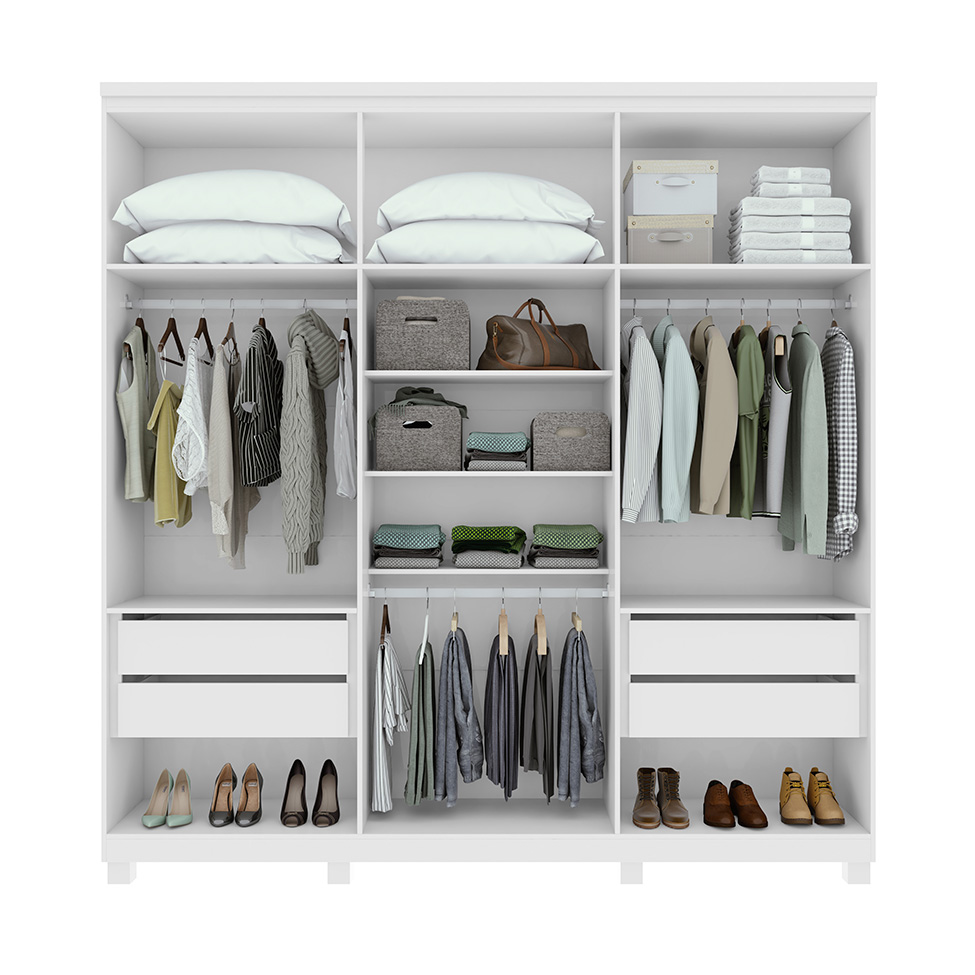 Guarda-Roupa Casal com Espelho e Pés Alonzo 6 Portas 4 Gavetas Branco