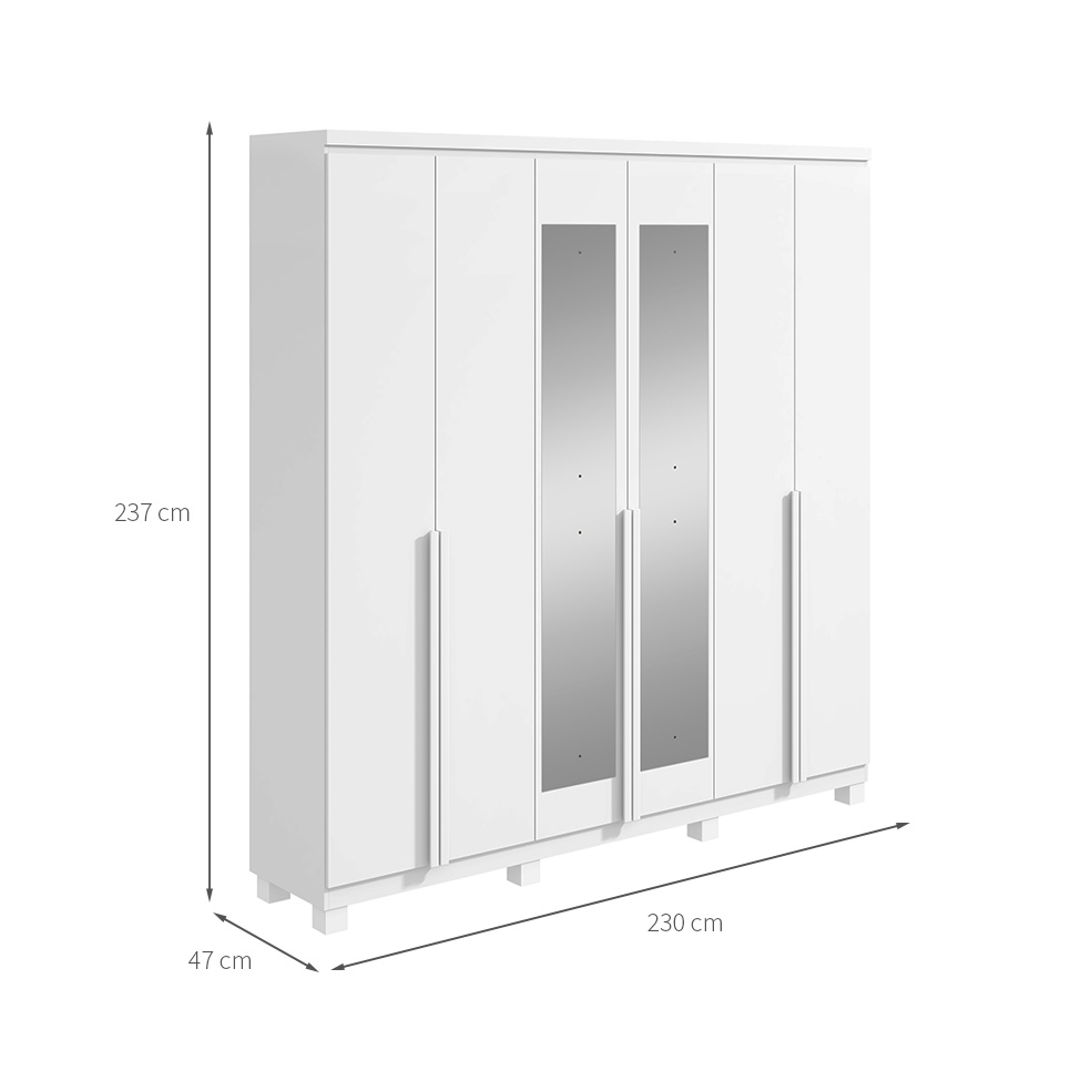 Guarda-Roupa Casal com Espelho e Pés Alonzo 6 Portas 4 Gavetas Branco