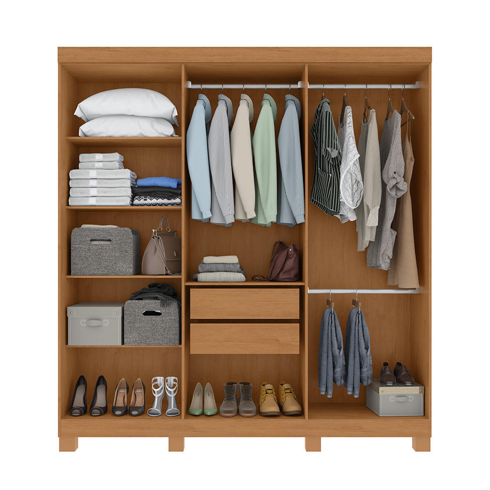 Guarda-Roupa Casal com Espelho e Pés Andara 6 Portas 2 Gavetas Amêndoa Clean e Off White