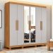 Guarda-Roupa Casal com Espelho e Pés Andara 6 Portas 2 Gavetas Amêndoa Clean e Off White