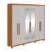 Guarda-Roupa Casal com Espelho e Pés Áries 6 Portas 5 Gavetas Amêndoa Clean e Off White