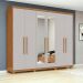 Guarda-Roupa Casal com Espelho e Pés Áries 6 Portas 5 Gavetas Amêndoa Clean e Off White