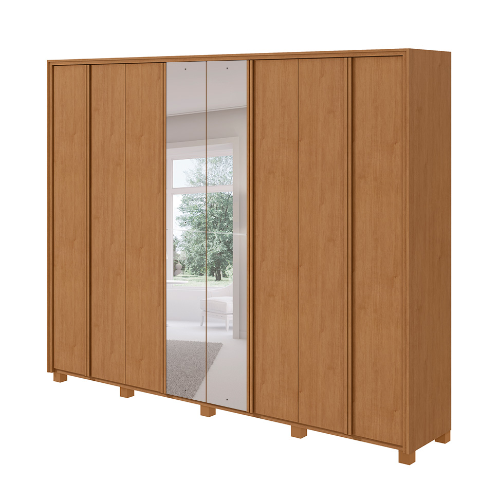 Guarda-Roupa Casal com Espelho e Pés Ergon 8 Portas 6 Gavetas Amêndoa Clean