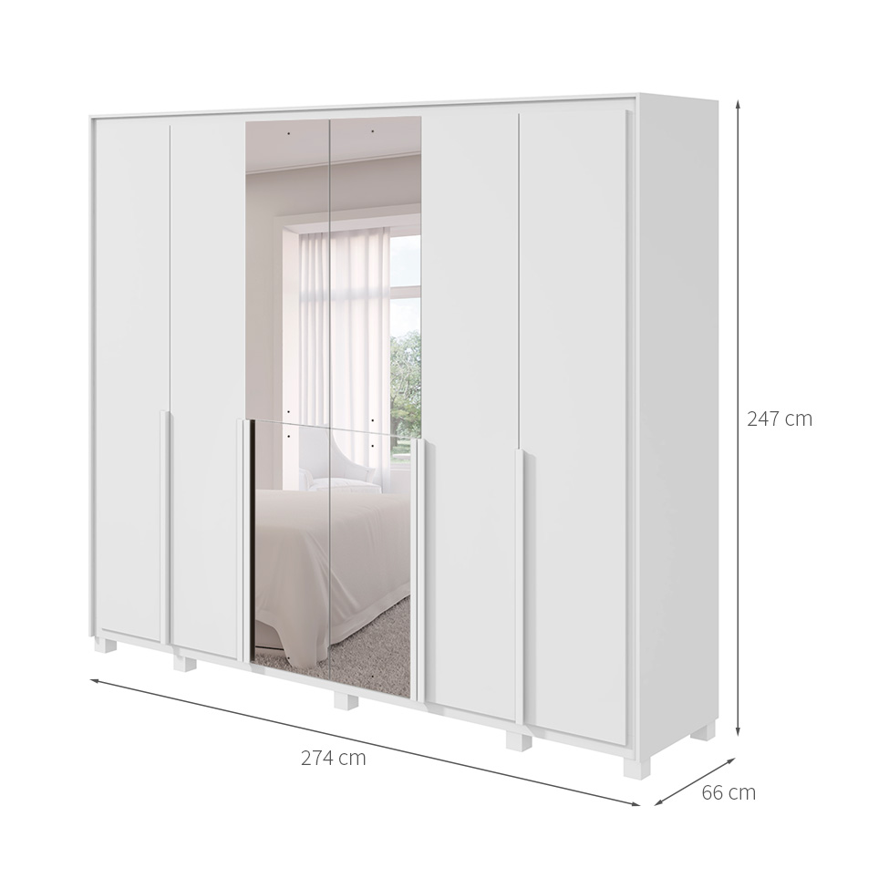 Guarda-Roupa Casal com Espelho e Pés Imperatore 6 Portas 6 Gavetas Branco