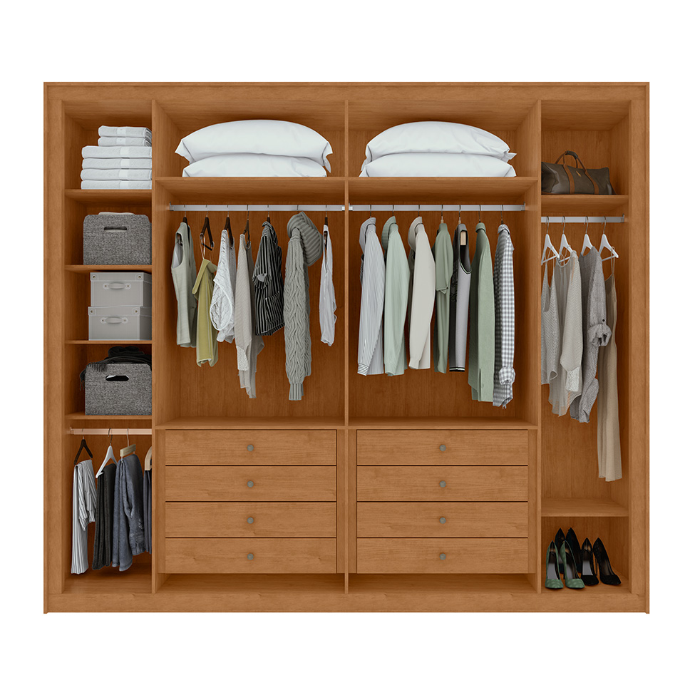 Guarda-Roupa Casal com Espelho e Pés Imperatore 6 Portas 8 Gavetas Amêndoa Clean e Off White