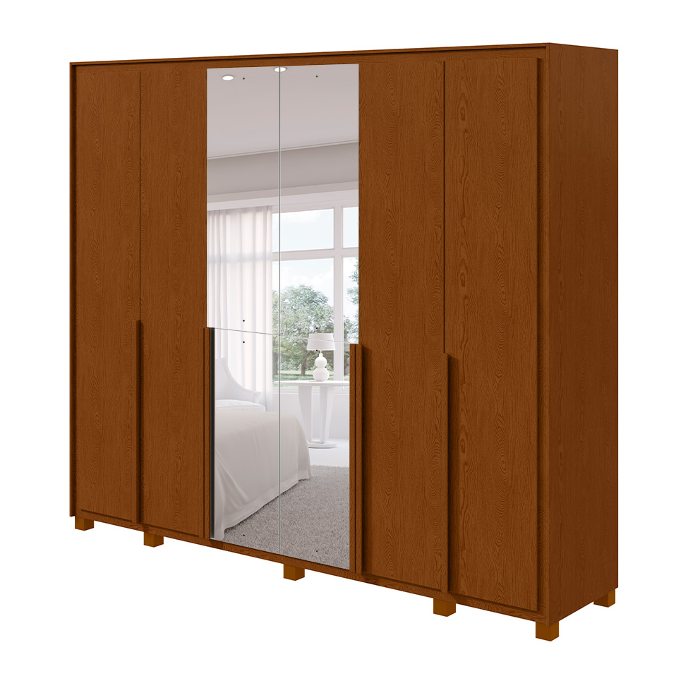 Guarda-Roupa Casal com Espelho e Pés Imperatore 6 Portas 8 Gavetas Frassino