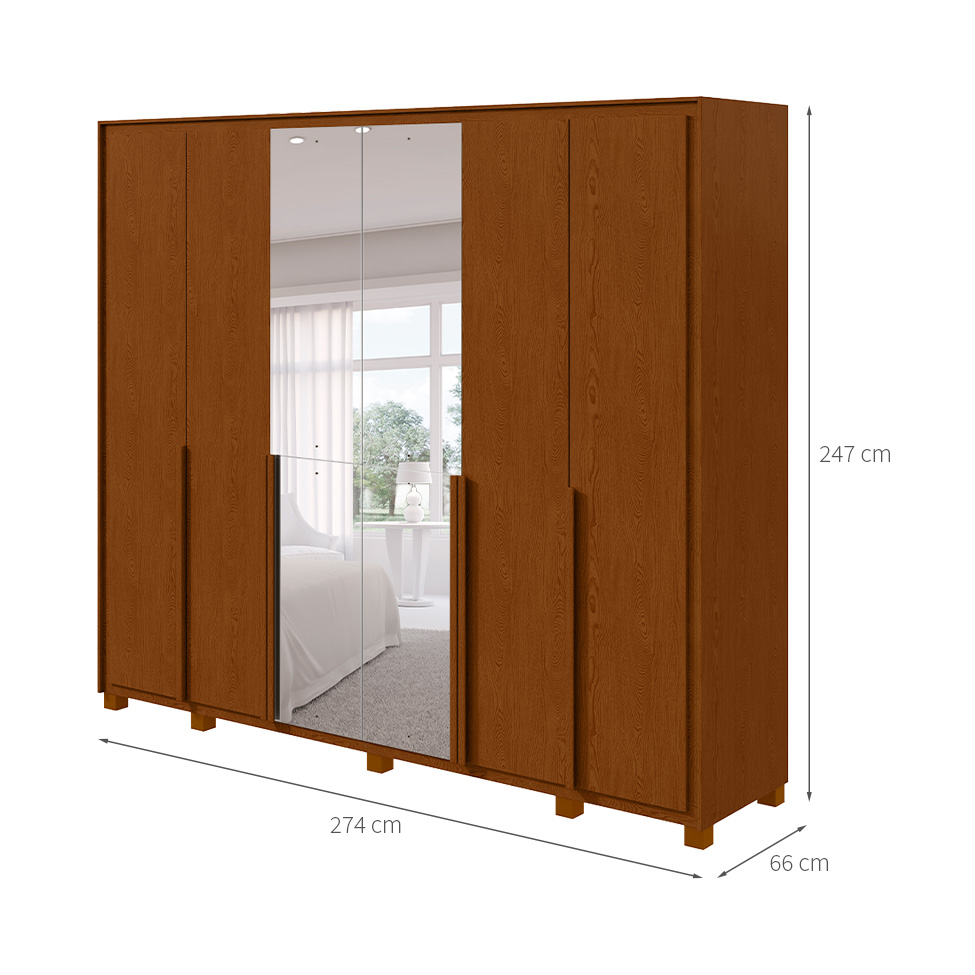 Guarda-Roupa Casal com Espelho e Pés Imperatore 6 Portas 8 Gavetas Frassino