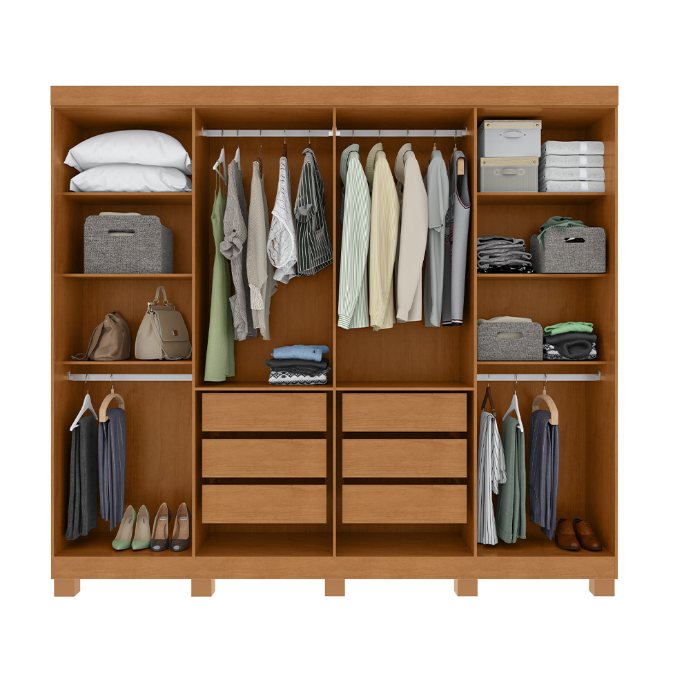 Guarda-Roupa Casal com Espelho e Pés Serenata 8 Portas 6 Gavetas Amêndoa Clean e Off White