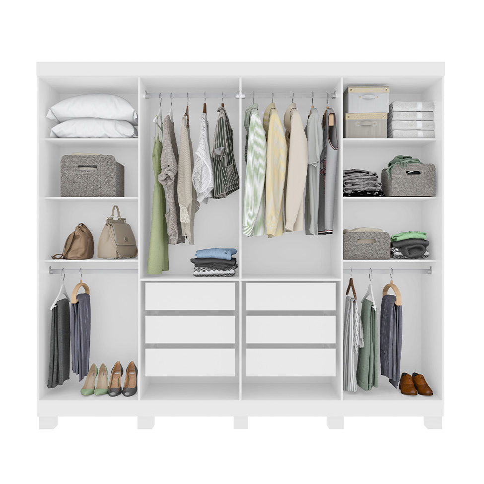 Guarda-Roupa Casal com Espelho e Pés Serenata 8 Portas 6 Gavetas Branco