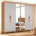 Guarda-Roupa Casal com Espelho e Pés Suavitá 6 Portas 6 Gavetas Amêndoa Clean e Off White