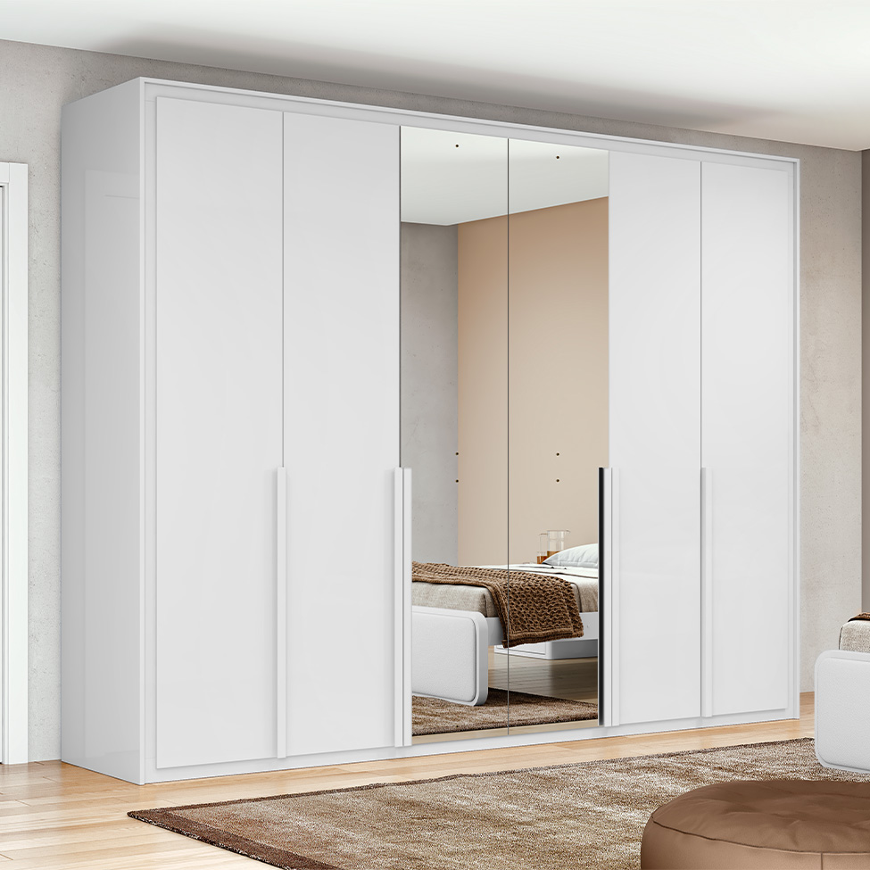 Guarda-Roupa Casal com Espelho e Sapateiro Imperatore 6 Portas 6 Gavetas Branco