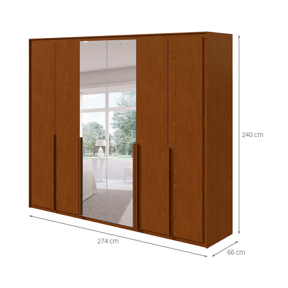 Guarda-Roupa Casal com Espelho e Sapateiro Imperatore 6 Portas 6 Gavetas Frassino