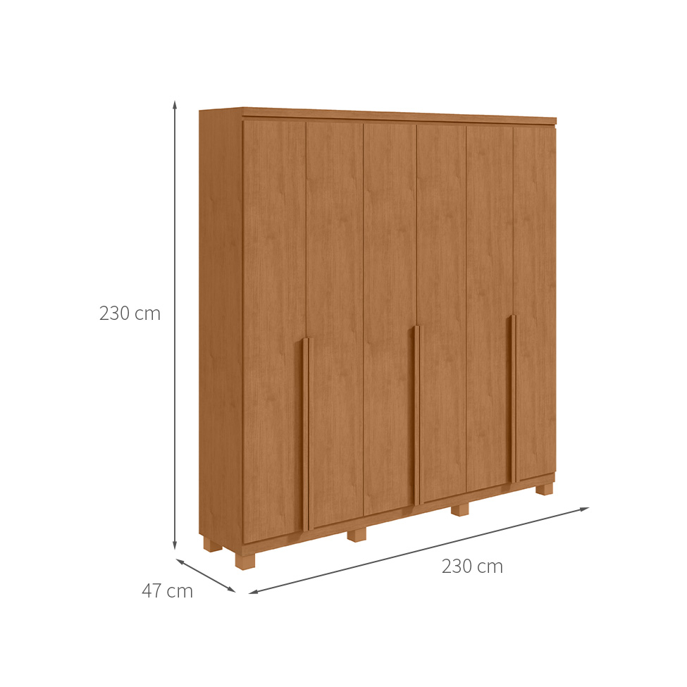 Guarda-Roupa Casal com Pés Alonzo 6 Portas 4 Gavetas Amêndoa Clean