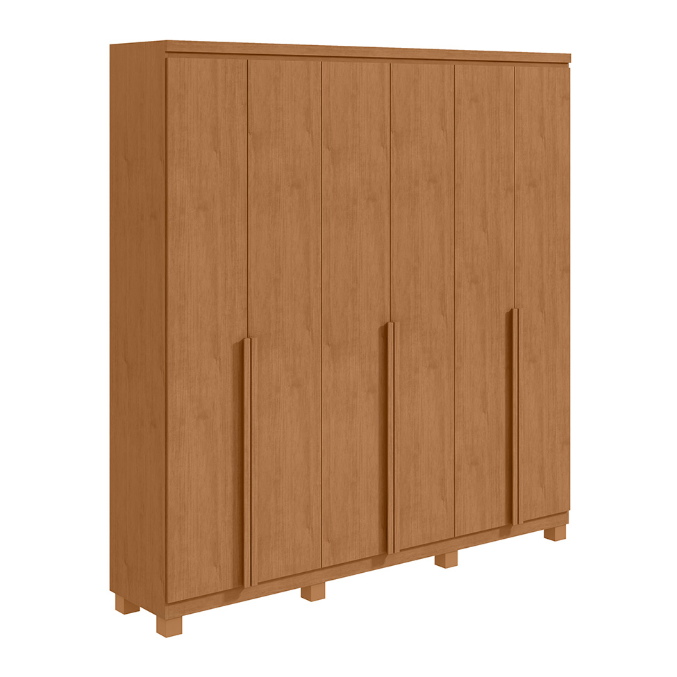 Guarda-Roupa Casal com Pés Alonzo 6 Portas 4 Gavetas Amêndoa Clean