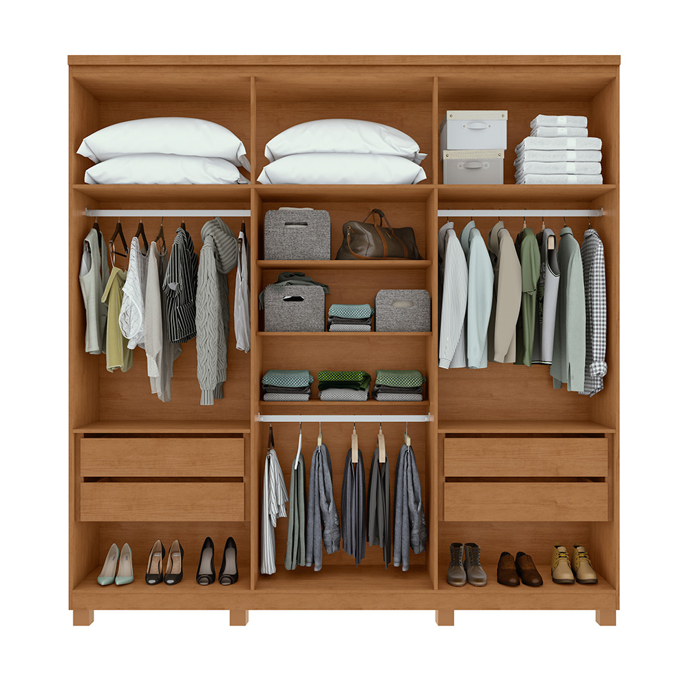 Guarda-Roupa Casal com Pés Alonzo 6 Portas 4 Gavetas Amêndoa Clean