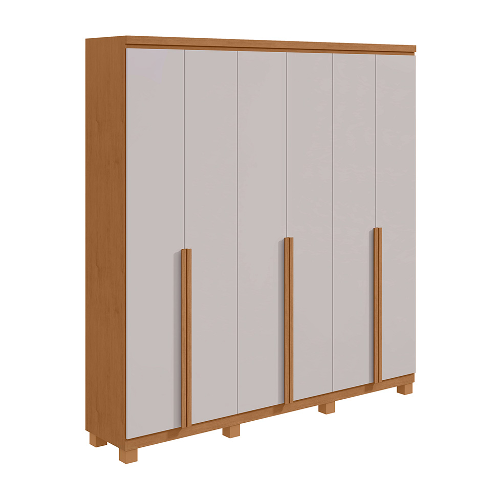 Guarda-Roupa Casal com Pés Alonzo 6 Portas 4 Gavetas Amêndoa Clean e Off White