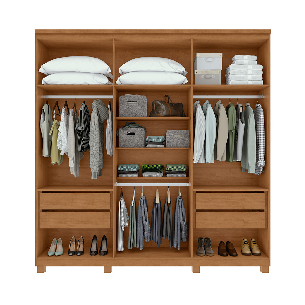 Guarda-Roupa Casal com Pés Alonzo 6 Portas 4 Gavetas Amêndoa Clean e Off White