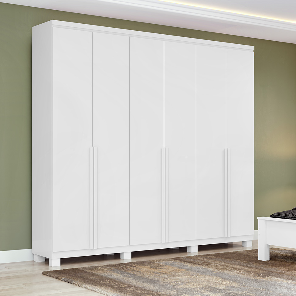 Guarda-Roupa Casal com Pés Alonzo 6 Portas 4 Gavetas Branco